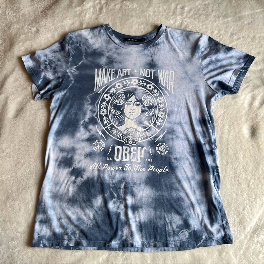 OBEY blue tie dye tee, size medium